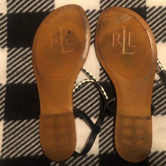 Ralph Lauren black and white twist leather slingback flats size 8M - Picture 2 of 3